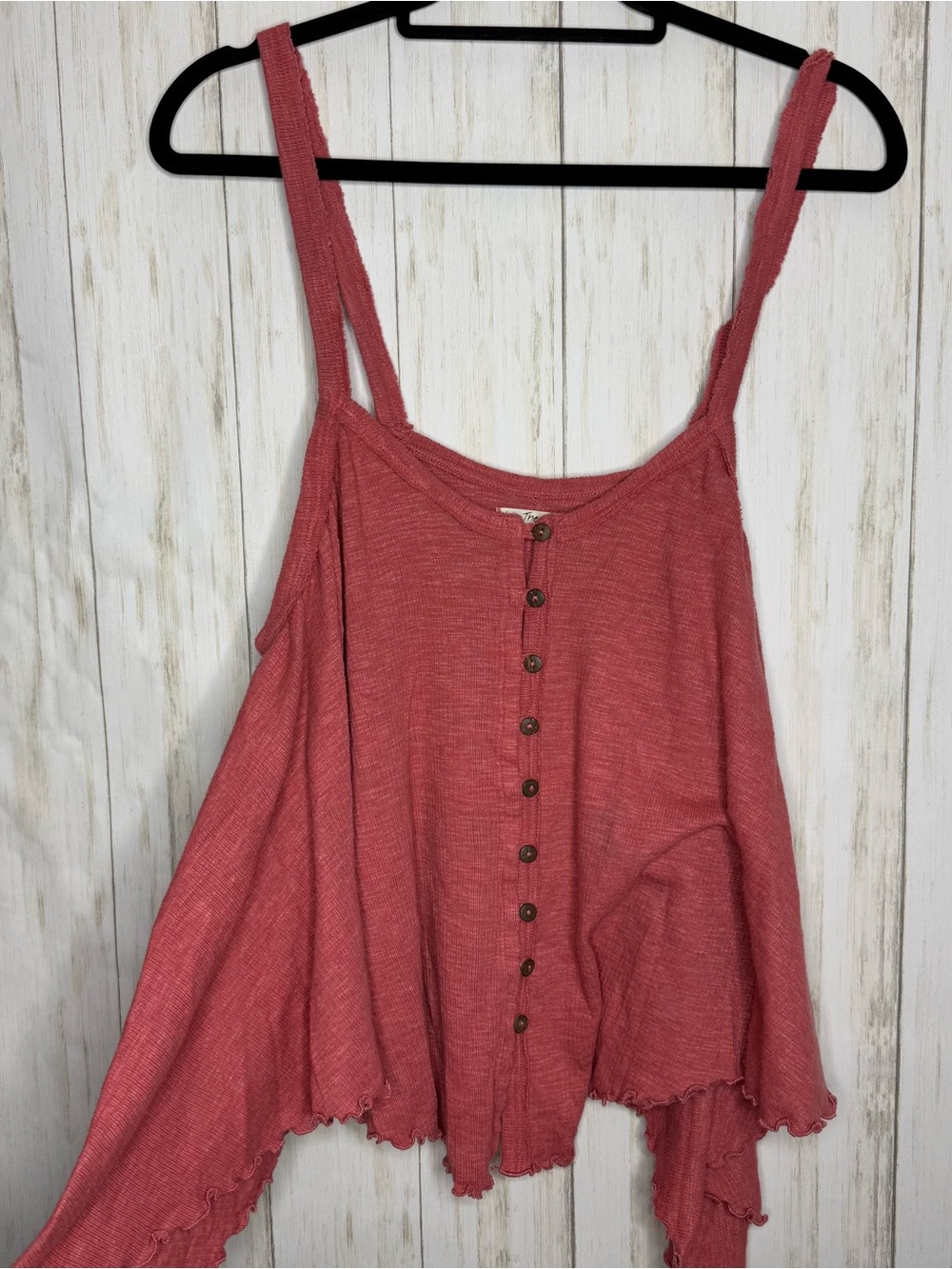 Free People Rose-Red Button-Front Swing Tank Large